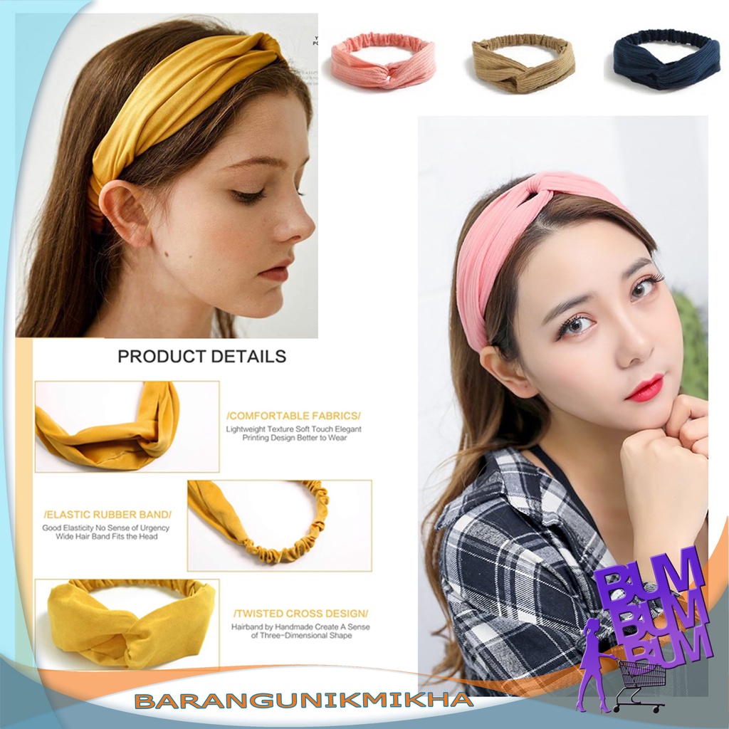 Bandana Simpul Twist Polos Elastis Ala Korea - BUM