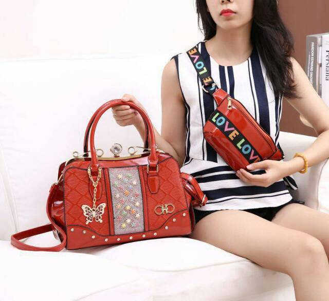 SALE Tas behel Coach* Shila 3315 (2in1) wanita glossy branded batam fashion import