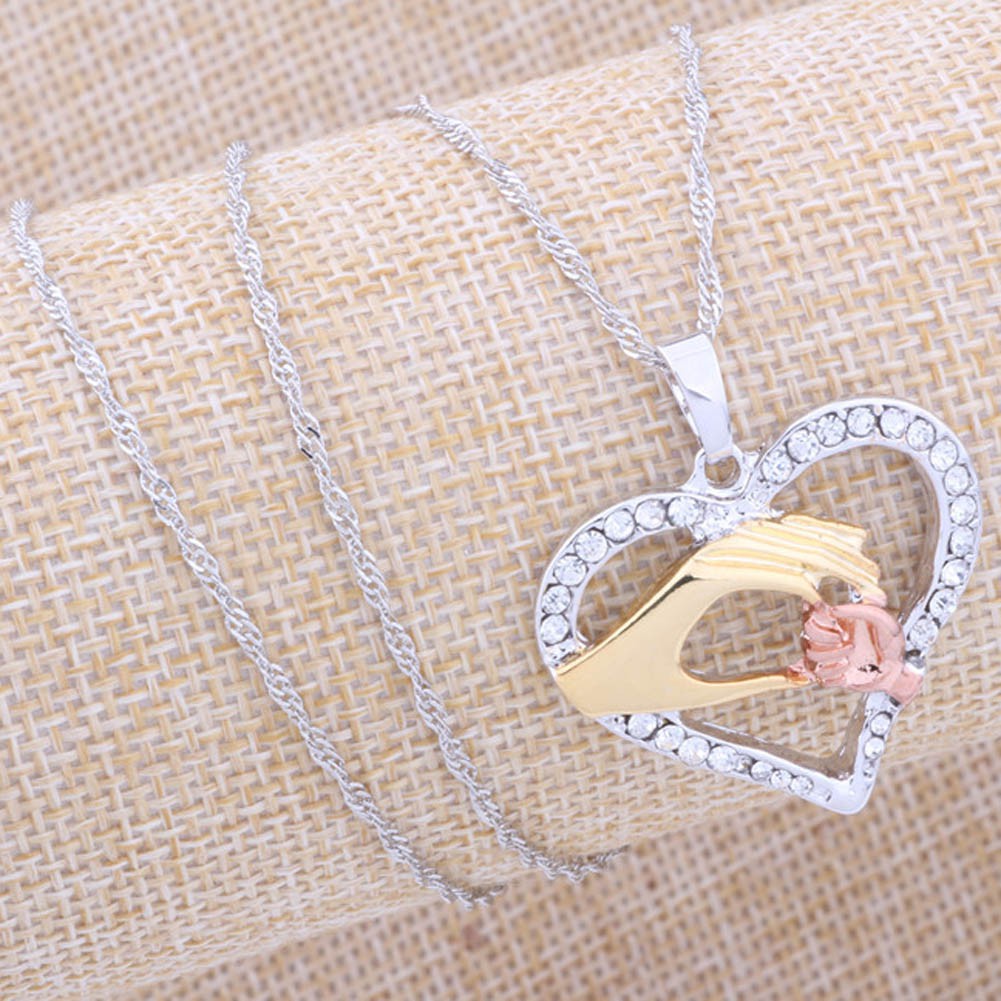 Mother And Child Pendant Gift For Mom Golden Hand in hand Heart Love Necklace