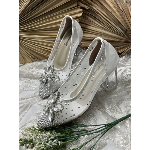 sepatu wedding wanita pesta Melissa putih 7cm kaca