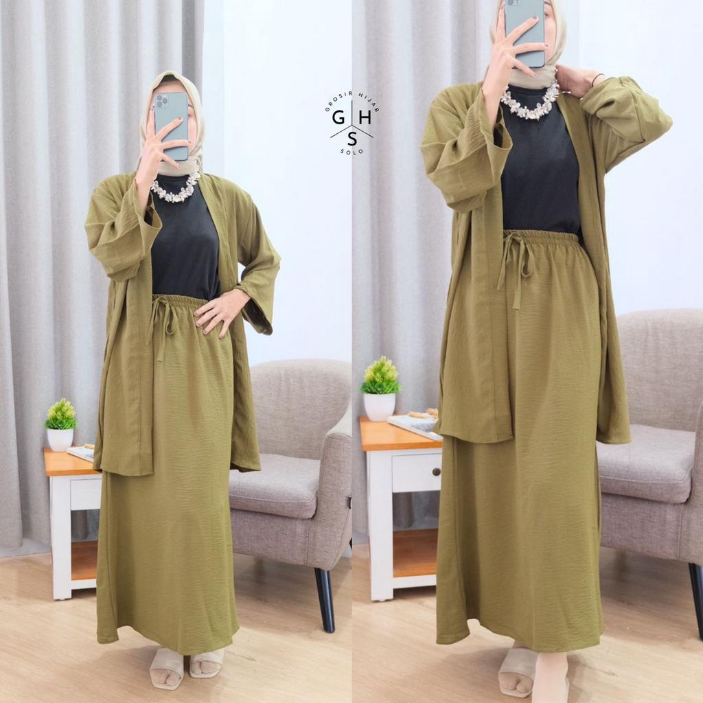 (KJI) ONE SET ALESHA LONG CARDI OVERSIZE DAILY SET ROK CRINCLE AIRFLOW