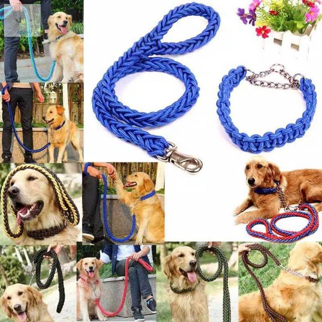 Set Kalung + Tali Tuntun Anjing Kuat Bahan Nilon Ukuran Besar