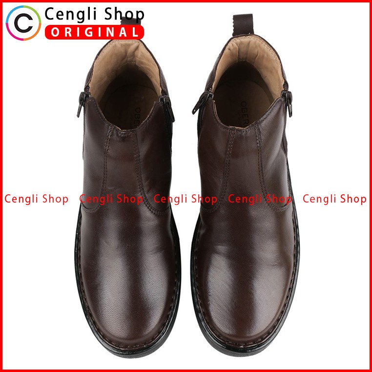 SEPATU BOOT KULIT OBERMAIN PRIA ORIGINAL FORMAL BRANDED COKLAT OM13