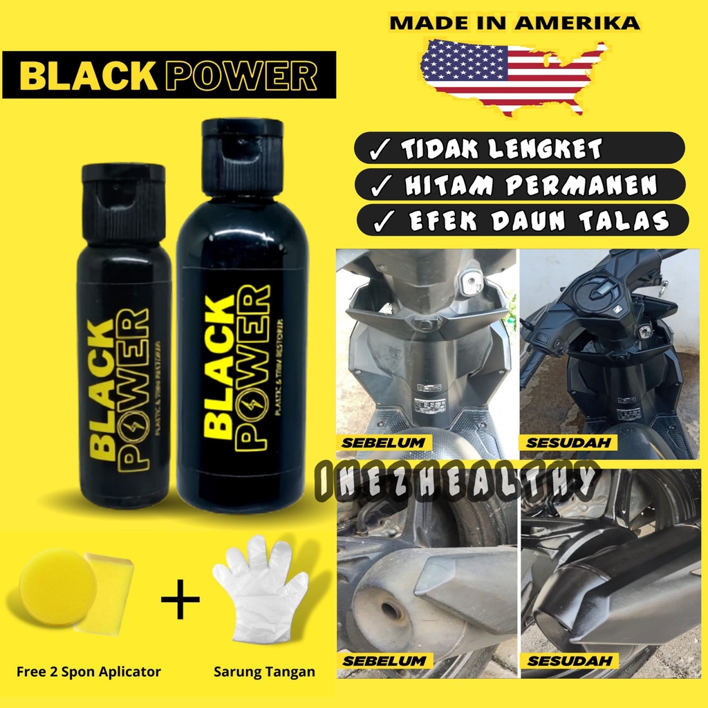 Black Power Penghitam Permanen Body Motor dan Mobil | Penghitam Dasboard Body Kasar Perfect Black | Trim Restorer Semir Hitam Body Motor | Pengkilap Bodi Plastik Import