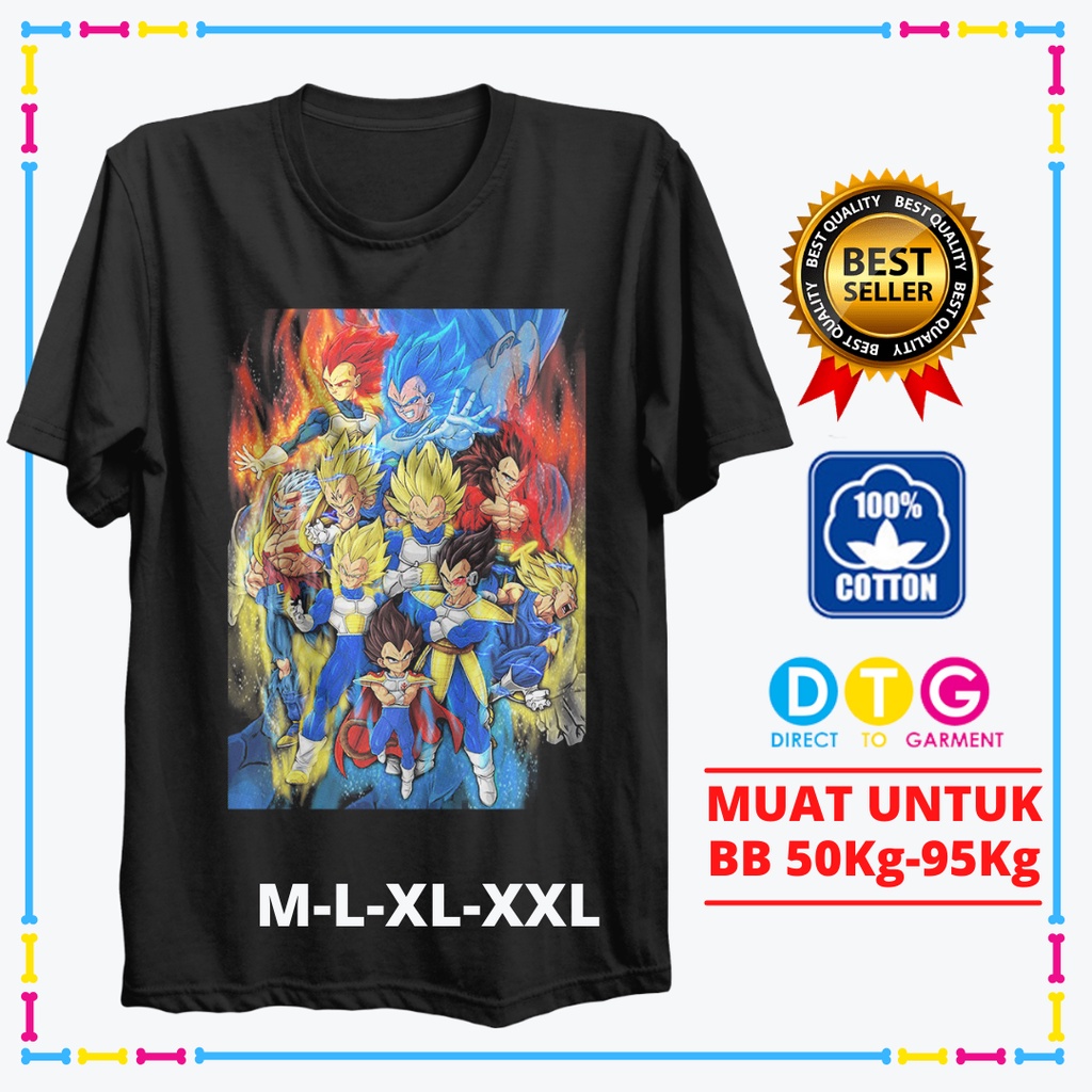 Kaos Anime Dragonball baju pria wanita dewasa tshirt jumbo oversize xxl The Evolution of Vegeta COD