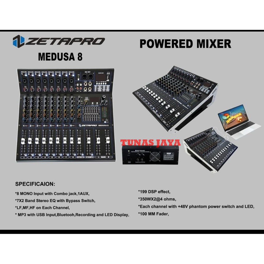 Power Mixer Zetapro MEDUSA 8 - 8Ch USB Bluetooth  Original Medusa8