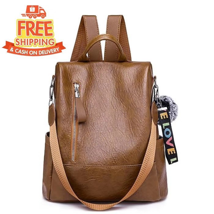  Tas  Ransel Wanita  Backpack kulit  coklat wanita  Shopee 