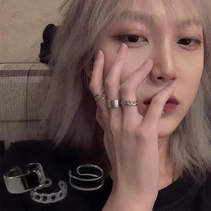 Ins minimalis hip hop punk dingin gaya keren cincin pasangan pacar nfc cincin wanita gaya Korea maha