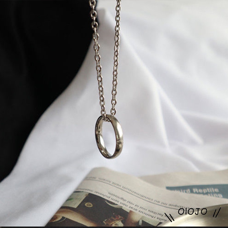 [COD] Kalung Baja Titanium Gaya Hip Hop Untuk Pria Dan Wanita Kalung Liontin Cincin Bulat