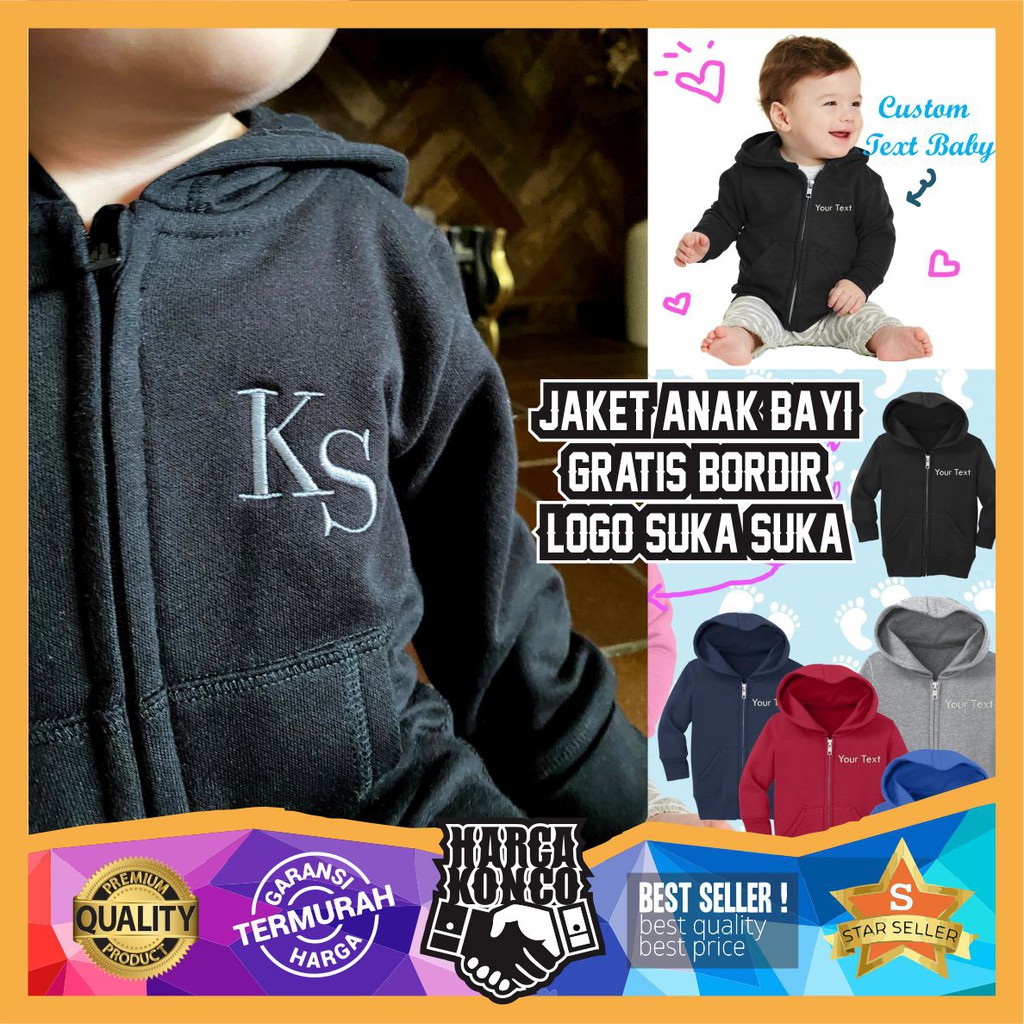 Jaket Bayi Bordir  Jumper Anak Balita Hoodie Resleting Custom Nama Logo Desain Suka Suka Bebas