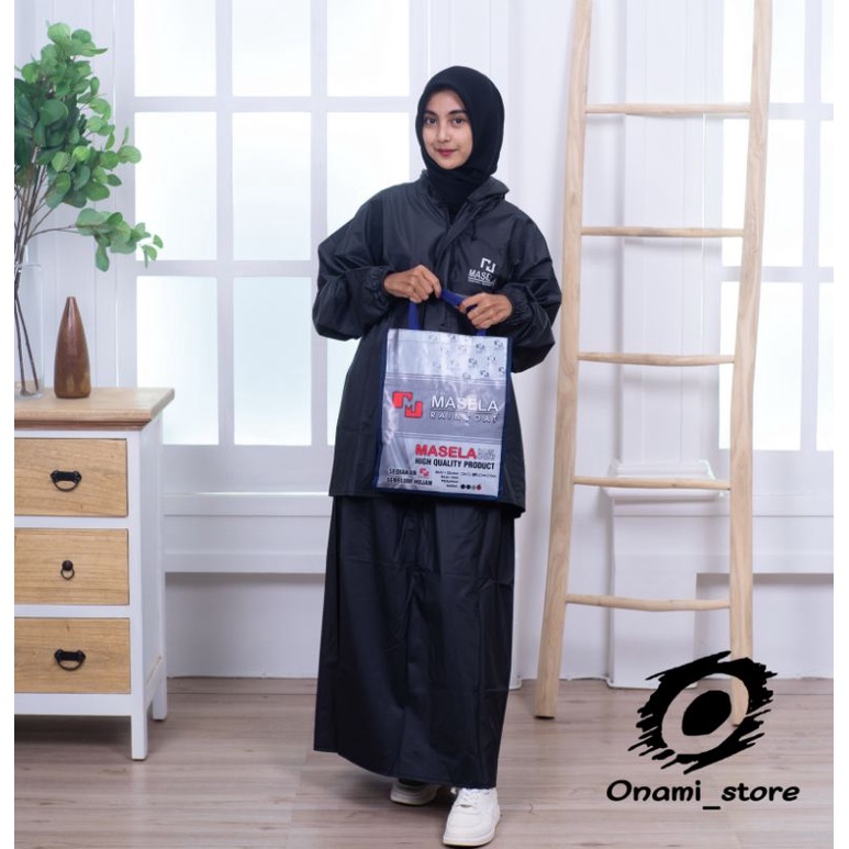 Masela Jas Hujan Wanita Rok Setelan Baju dan Rok Dewasa Bahan PVC Kuat Lentur Anti Rembes