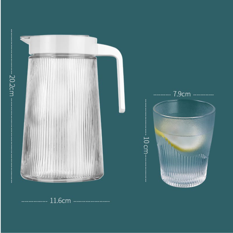 DISKON BL-3 Teko Set Gelas Tebal Tempat Minum 1 Pitcher &amp; 4pcs Gelas Import Bpa Free Teko Air Panas Dan Dingin set dengan Cangkir Teko plastik Air minum Jug 1,5 Liter Besar Sutera99