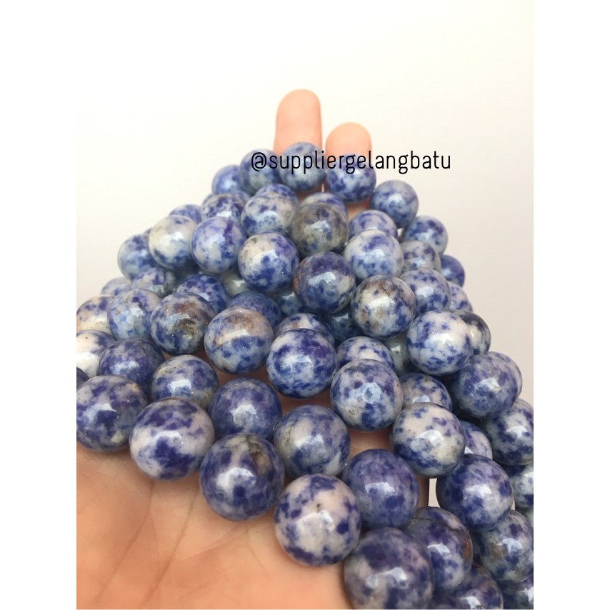 bahan gelang batu kalung sodalite 14mm renceng akik alam biru natural fashion aksesoris craft supply