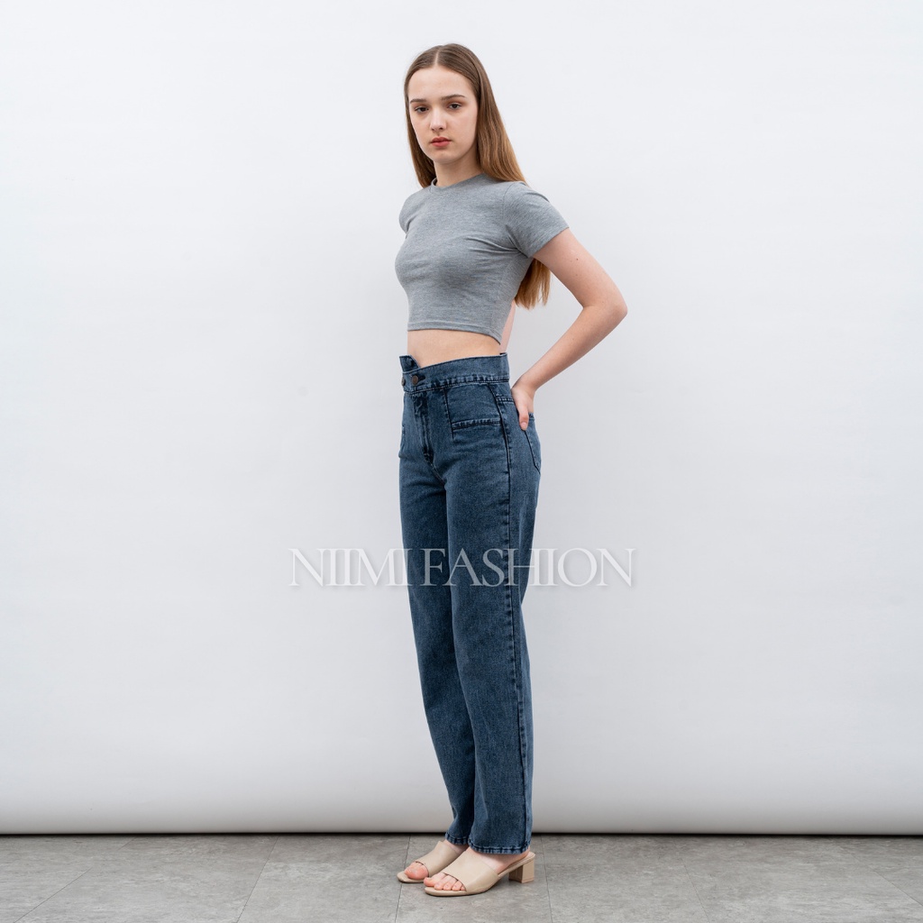 NIMI - Belicia Jeans Mom Celana Jeans Highwaist Loose Jeans Celana Jeans Wanita Korea