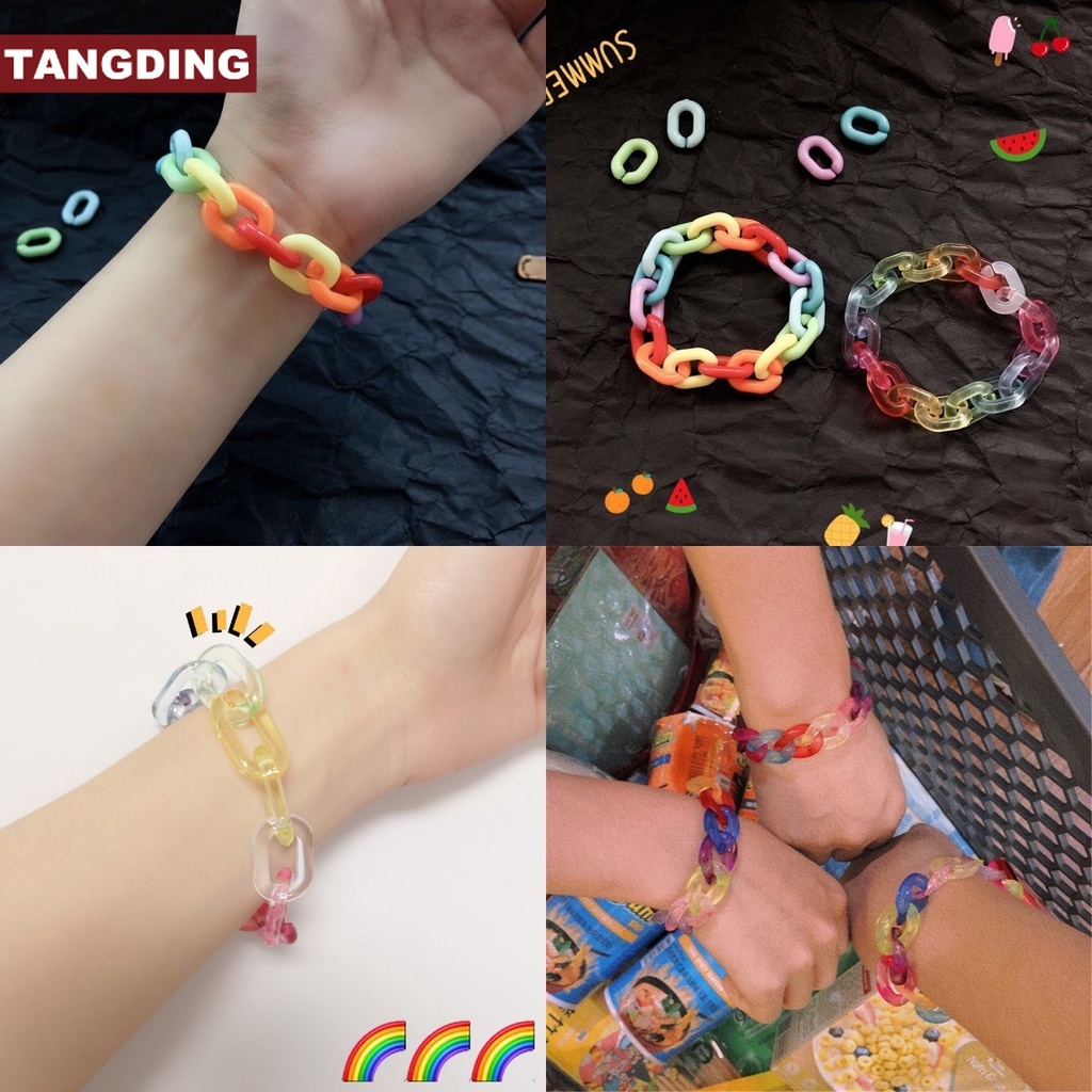 【COD Tangding】Gelang Warna Pelangi Bahan Akrilik Gaya Hip Hop Untuk Aksesoris Wanita