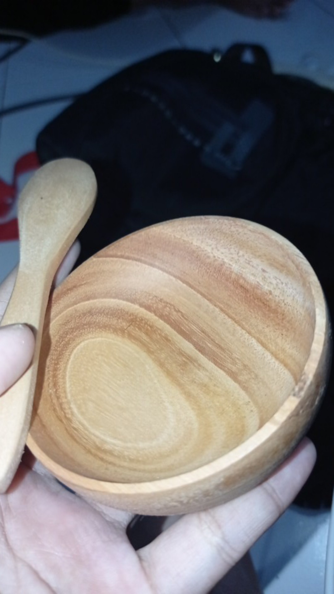 1 Set Mangkok Kayu Dmt 8cm + Sendok Pj 10cm Atau 12cm / Mangkok Masker/ Mangkok Sambal