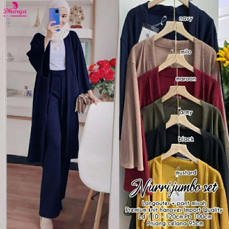 Nurri Jumbo Set, SETELAN OUTER WANITA SUPER CANTIK FIT XXL LD 110-122 BAHAN PREMIUM KNIT HANNOVER IMPORT TERMURAH OOTD