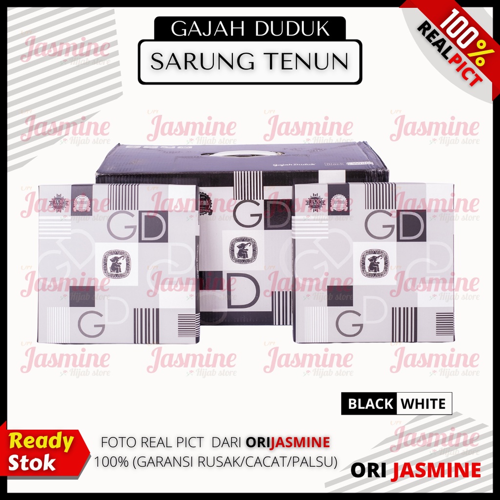 Sarung Gajah Duduk Black &amp; White - Hitam Putih Kain Tenun Motif Dewasa Pria Laki