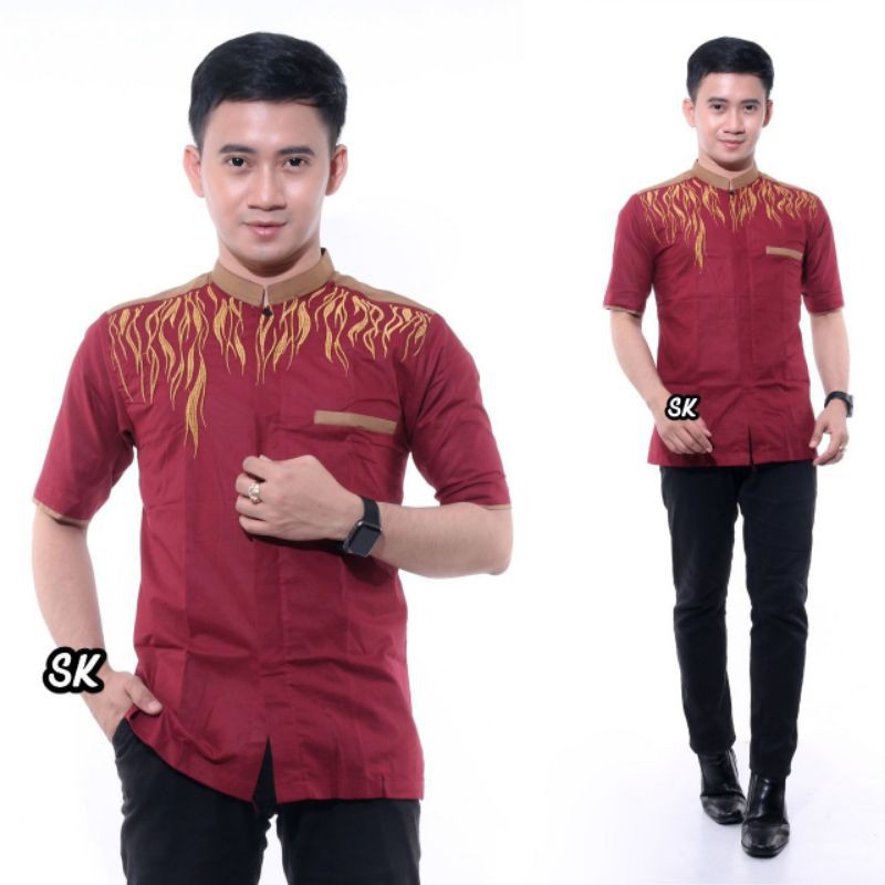 BEST SELLER KEMEJA HEM KOKO BATIK WARNA SILVER/ABU ABU/GREY LENGAN PENDEK SLIMFIT MODERN
