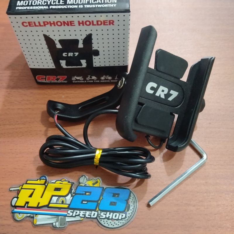 HOLDER HP PLUS CAS DAN NON CAS FULL CNC PASANG DI SPION MOTOR DAN STANG / DUDUKAN HP DI MOTOR UNIVERSAL BY CR7 HOLDER HP USB DAN NON USB