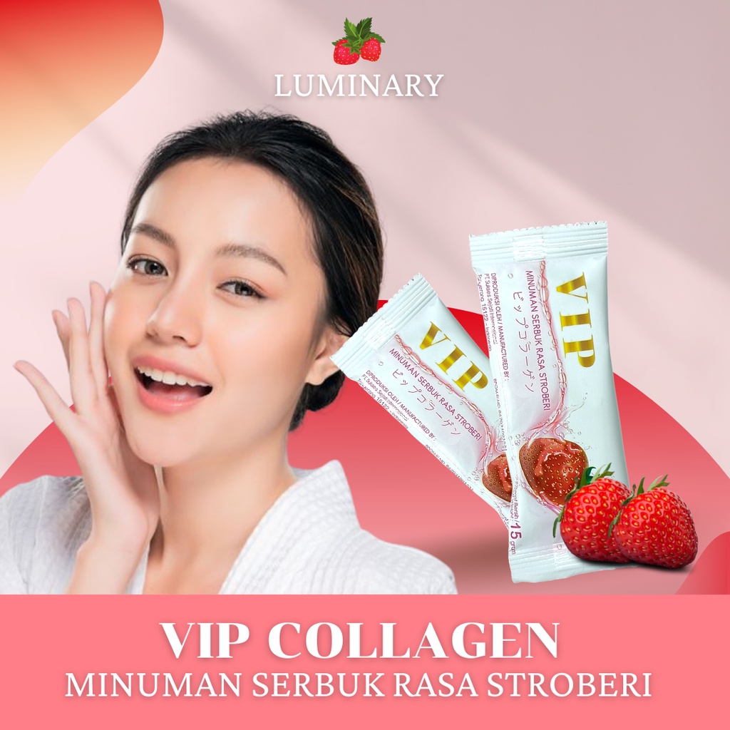 VIP COLLAGEN BUBUK MINUMAN SERBUK RASA STRAWBERRY POWDER DRINK PERAWATAN KULIT ORIGINAL BPOM