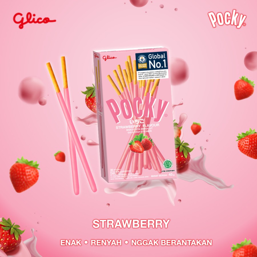 Glico Pocky REGULAR PACK STRAWBERRY / STROBERI - (HARGA PER 10 BOX)