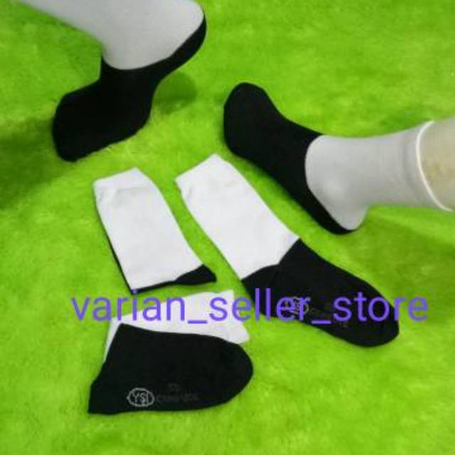 12 Pasang kaos kaki anak sekolah hitam putih sd smp sma panjang setinggi betis bahan katun murah