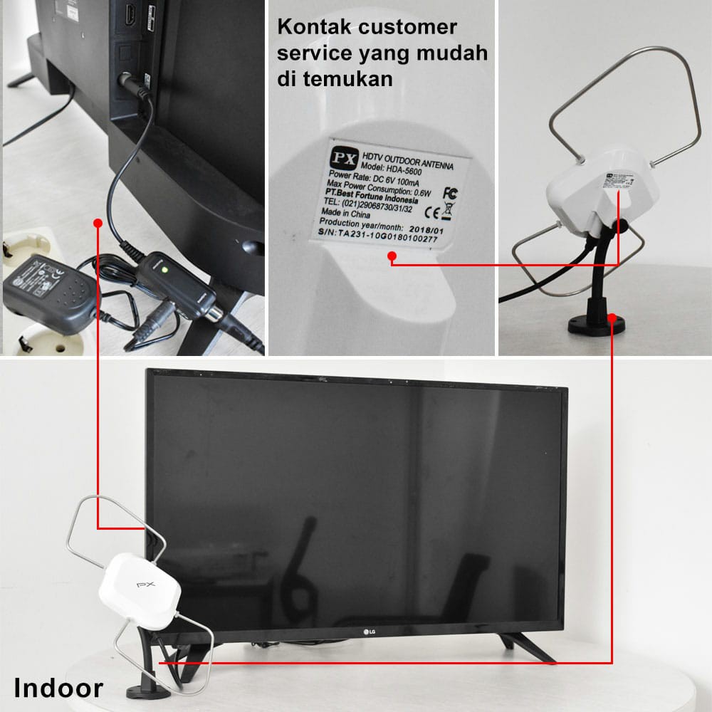 Antena TV Digital Analog PX HDA-5600 Kabel 12M Booster Indoor-Outdoor