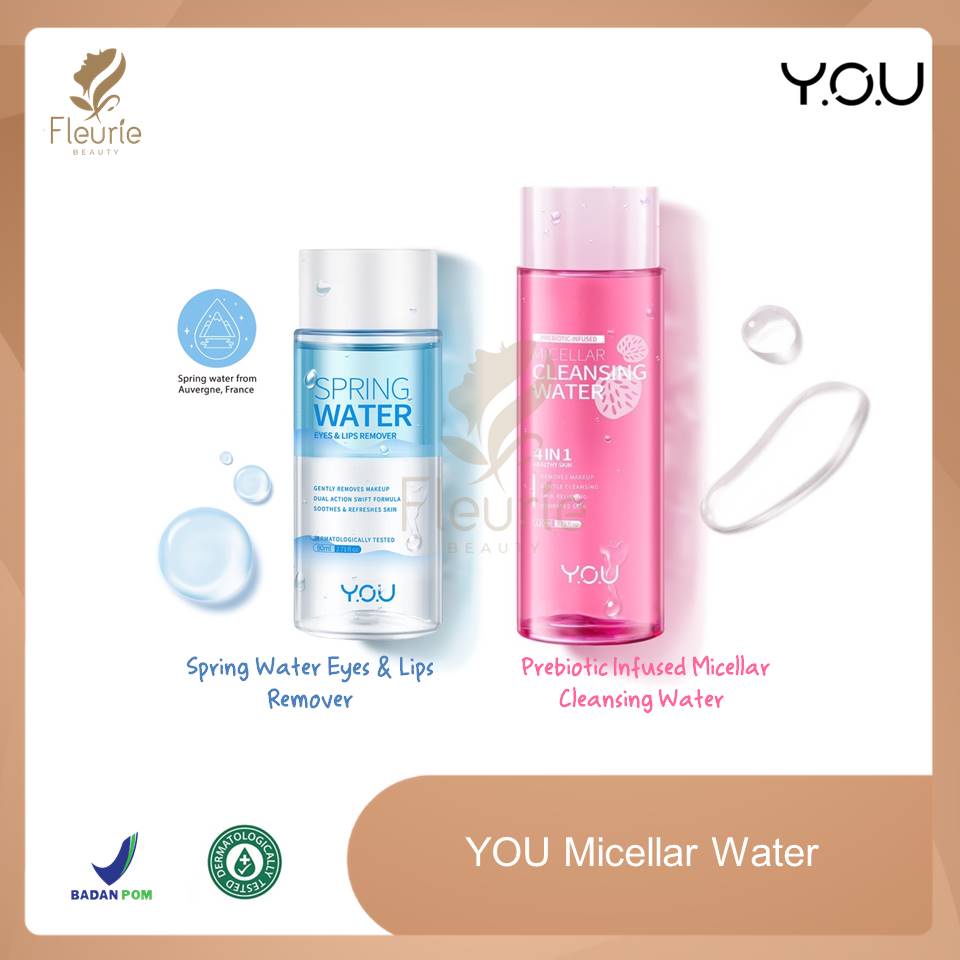 YOU Prebiotic Infused Micellar Cleansing Water 110ml / Spring Water Eyes &amp; Lips Remover 80ml Original BPOM