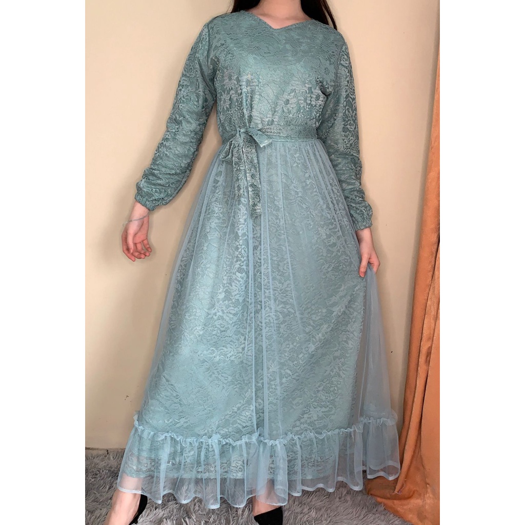 Ken-259B Busana Lebaran Gamis brukat kondangan Longdress Wedding Long Dress hijab Muslim Wanita mewah premium Non Glitter free tali