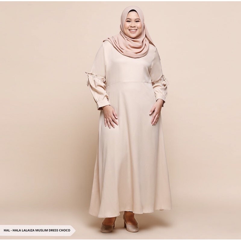 Sorabel - Hala Lalaiza Plain Flare Big Muslim Dress CHOCO 2XL