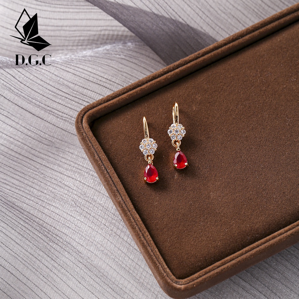 ♥️✅COD✨Anting Tusuk Titanium Wanita Anti Karat Fashion Rubi Permata Aksesoris Hijab Perhiasan Murah D191