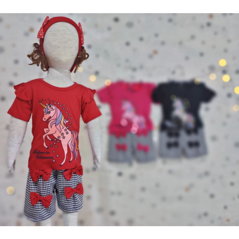 Setelan anak Perempuan &quot;Unicorn&quot; Size 1-5th bahan Ducati Katun Spandek Premium