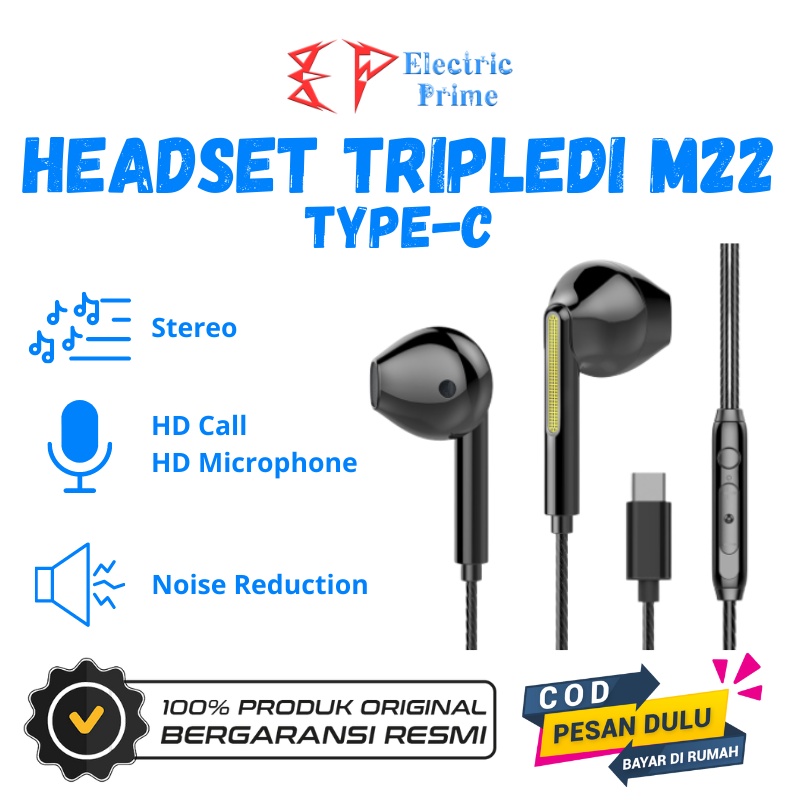 Headset HiFi Type C M22 TRIPLEDI Earphone Wired Stereo Bass Noise Reduction With HD Microphone