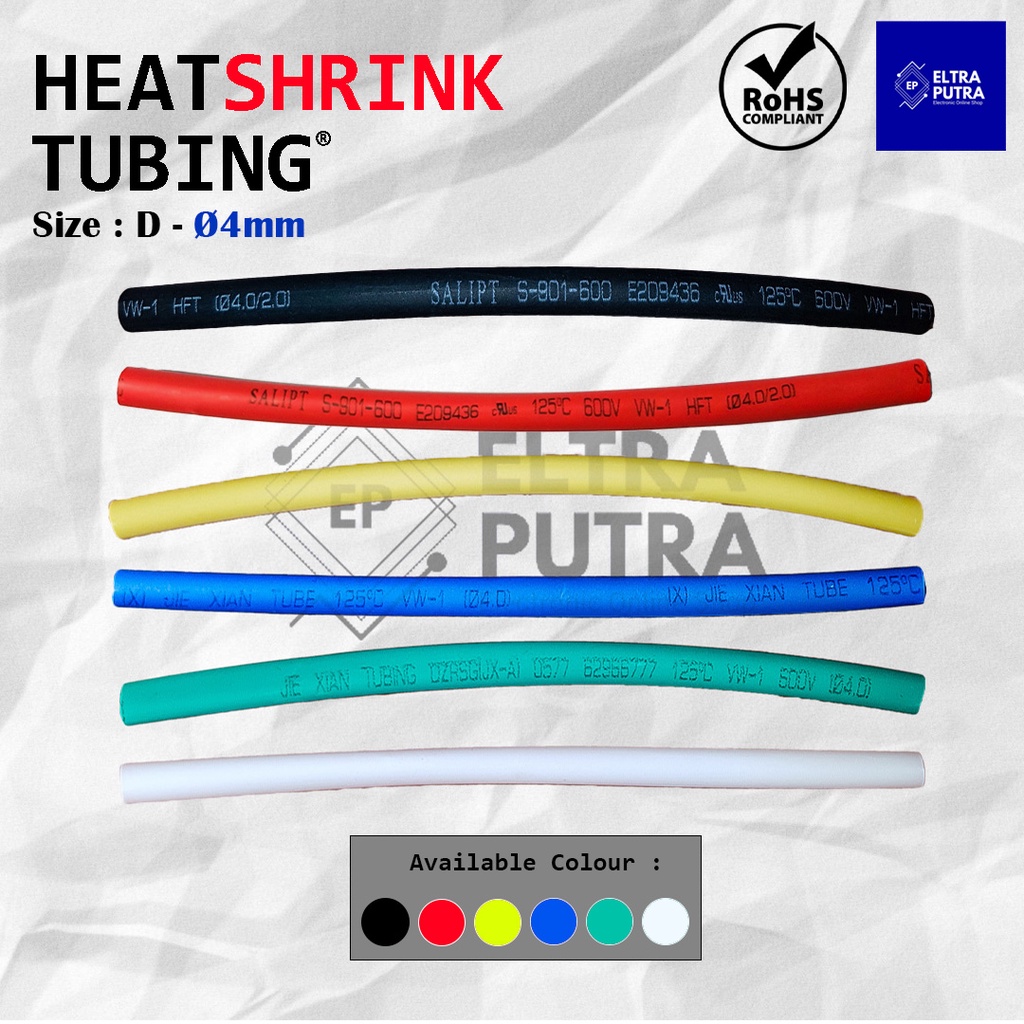 HEATSHRINK 4mm Warna Warni LENGKAP Ecer, Selongsong Selang Bakar ISOLASI BAKAR (1 Meter)