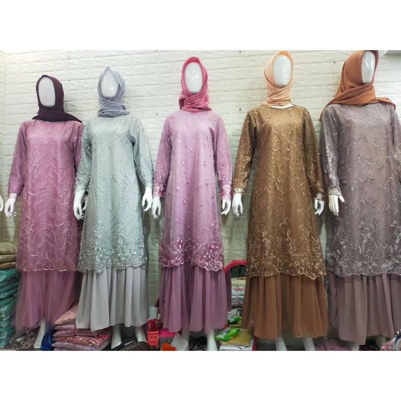 GAMIS TUTU TILE BRUKAT ELEGAN MURAH TERBARU