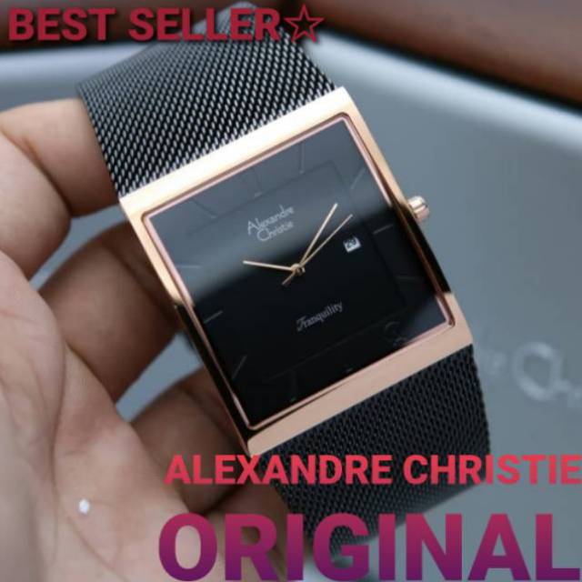 ORIGINAL JAM TANGAN PRIA ALEXANDRE CHRISTIE COWOK BLACK ROSEGOLD RANTAI ALEXANDER CRISTIE AC 8333