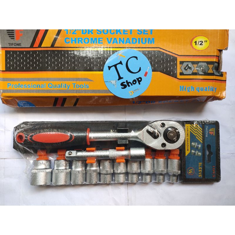 KUNCI SOCK SET sok 1/2" 6pt 12 pcs shock stang rachet adaptor treker 8 mm