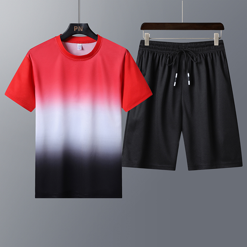 Set Kaos Round Neck &amp; Celana Pendek Pria Baju Olah Pria Men's Sport Set Vest Shirt Shorts TZ2015