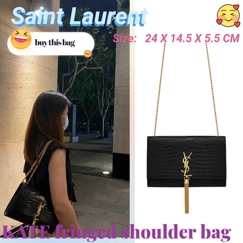 Saint Laurent ysl KATE tas bahu kulit rumbai embos medium/tas wanita/tas selempang