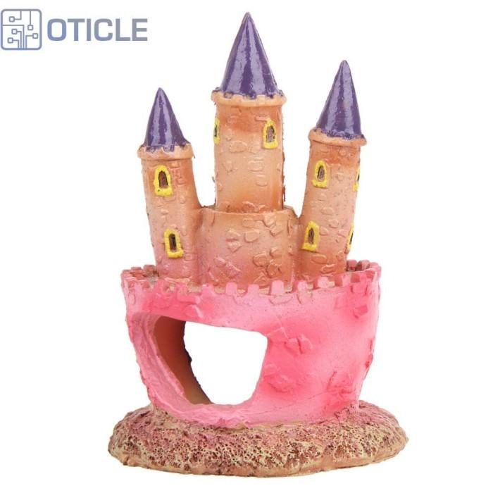 Stiker | Ornamen Menara Kastil Kartun Bahan Resin Untuk Dekorasi Akuarium Terba