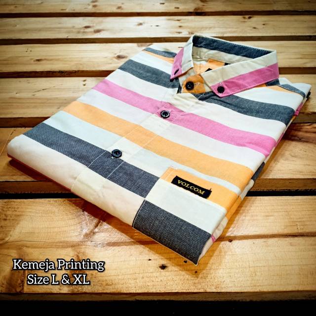 Kemeja pria lengan pendek kemeja salur