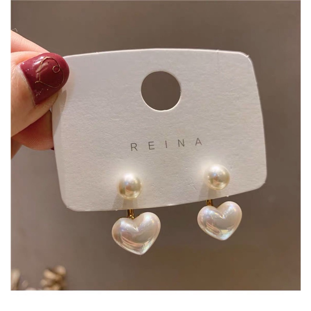 Korea Dongdaemun sederhana bright pearl Hati kecil mutiara anting-anting anting-anting girl online i