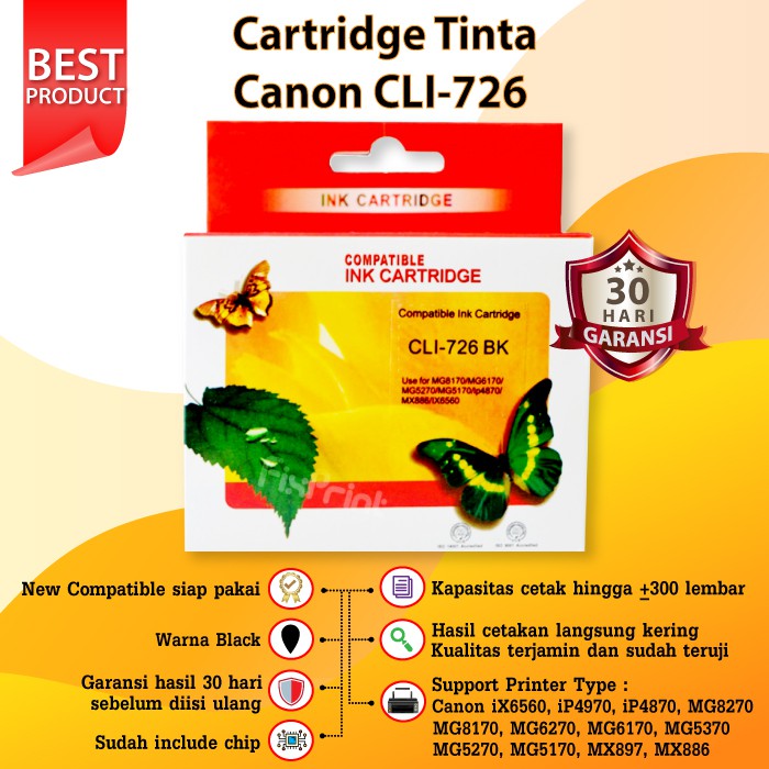 Cartridge Tinta Canon PGI 725 Black CLI 726 Color PGBK CLI-726 Printer iX6560 iP4870 MG5170 MX886