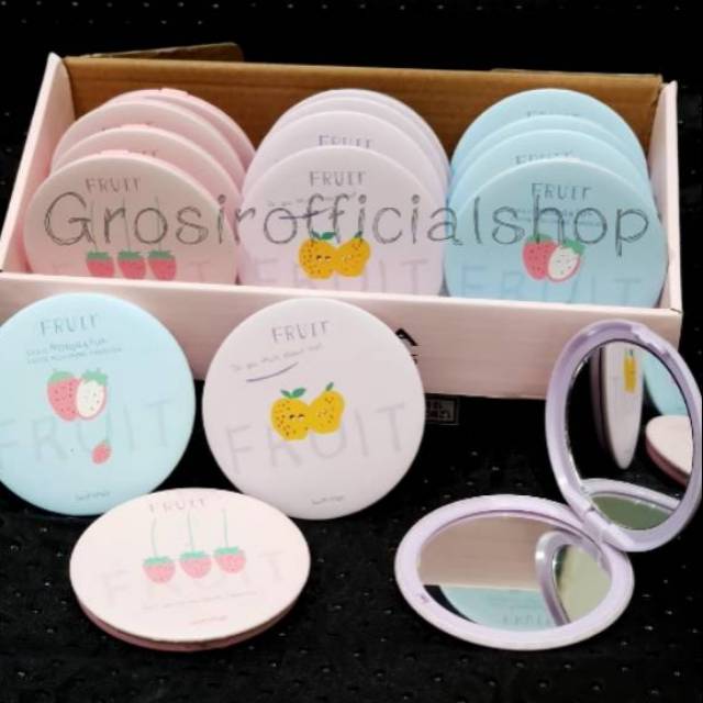 Cermin Kaca Rias Makeup Lipat Double Slide Leather Small Round Bulat Mini Dua Sisi Portable