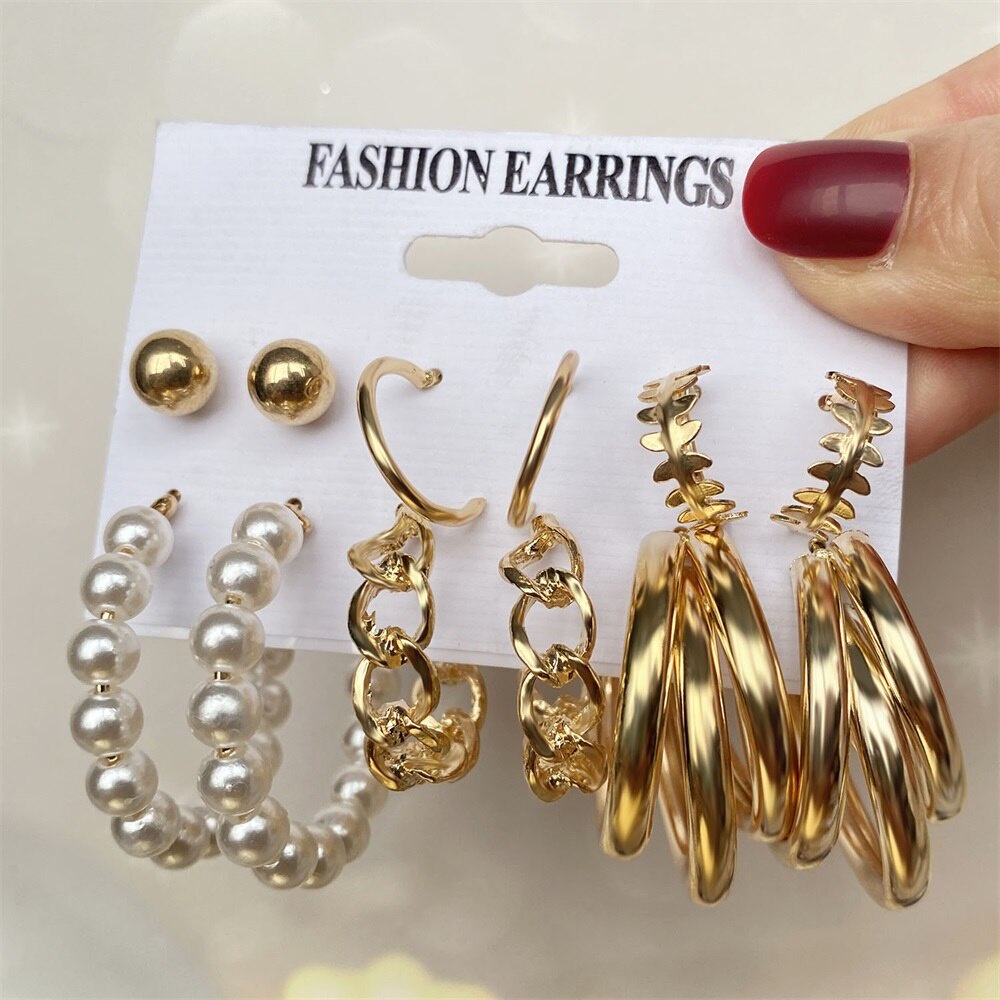 12pcs set Geometirc Round Pearl Hoop Earrings Set For Women Butterfly Snake Hoop Earrings Jewelry Gift