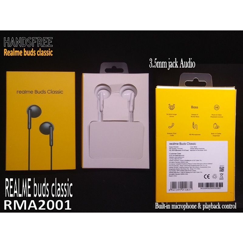 PROMO HANDSFREE ORIGINAL REALME BUDS CLASSIC MA20 EARPHONE REALME 3 BUDS PURE BASS RMA2001