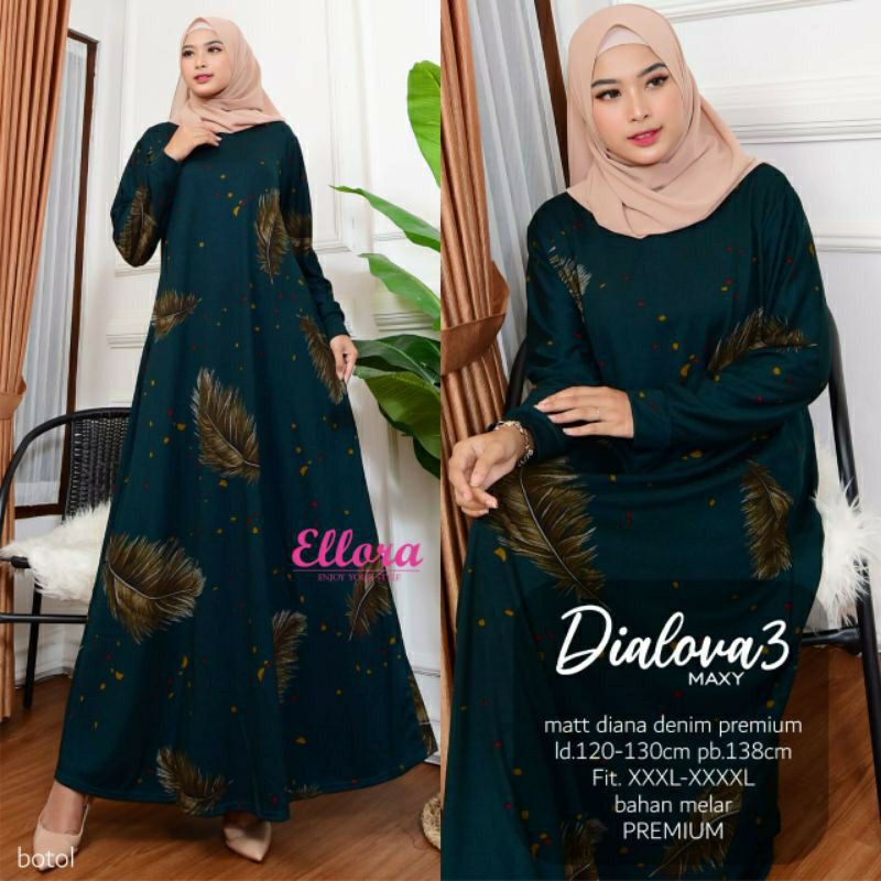 Super Jumbo Maxy Dress LD 120CM // Dialova#3 Gamis Motif Diana Denim Premium