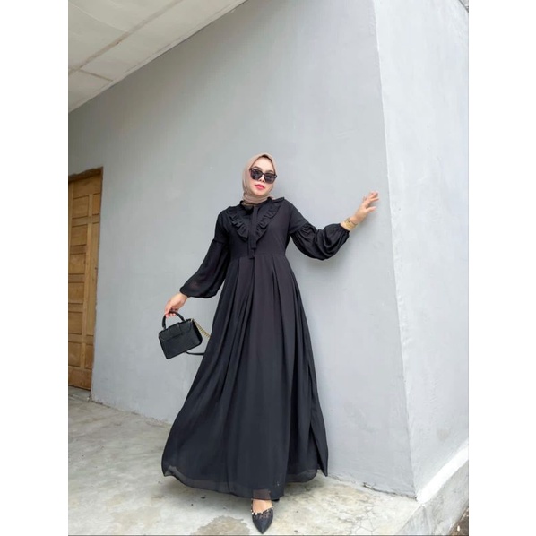 gamis casual ceruty busui hitam polos branded real picture