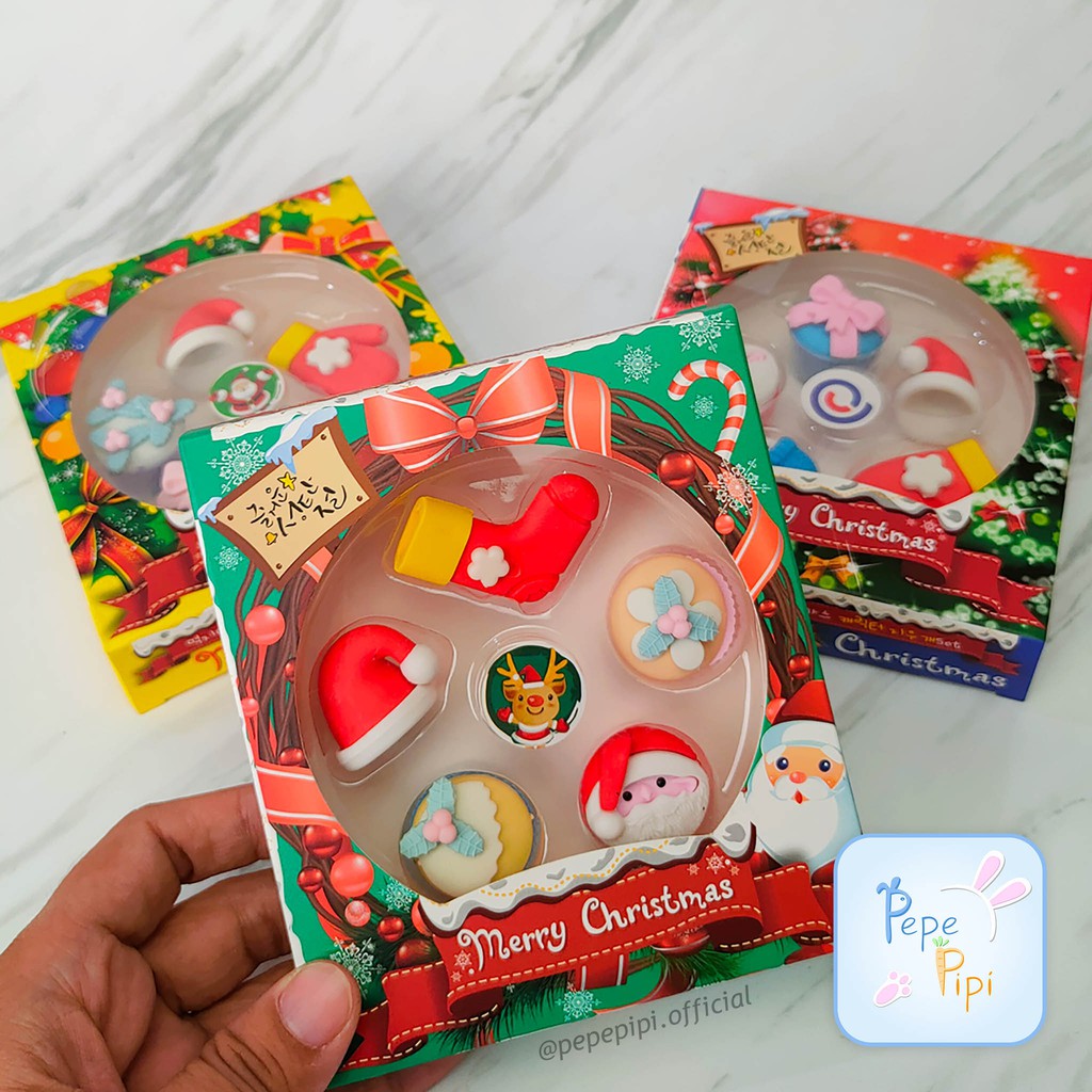 

Penghapus Natal 3D isi 5 Setip Eraser Hapusan Stip Karet Rusa Santa Kado Christmas